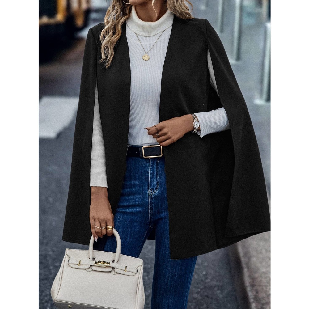 🌟 Open Front Cape Blazer jacket tan camel - Picture 6 of 8